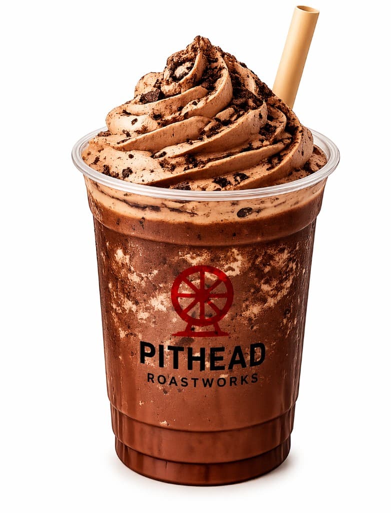 Chocolate frappe with chocolate cream and straw